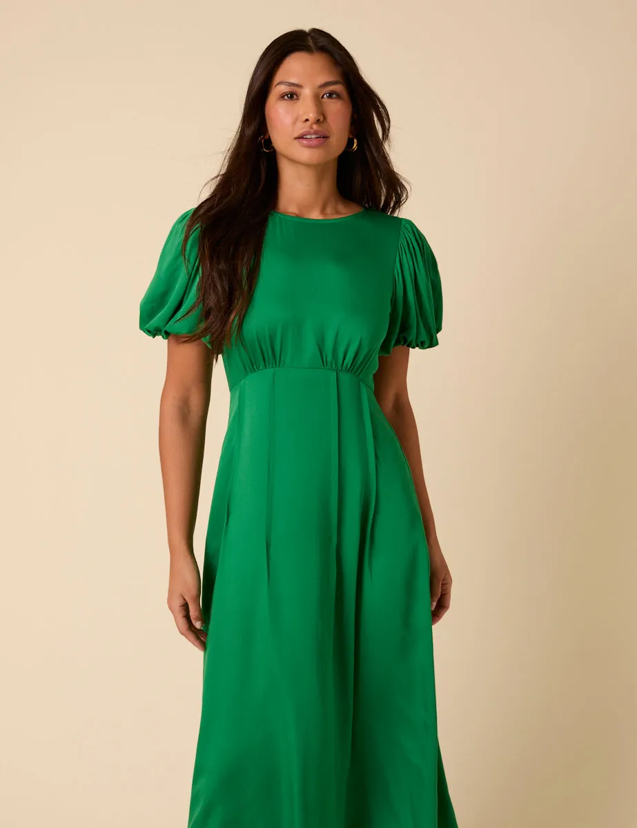 Green Satin Puff Sleeve Quinn Midi Dress sold by Nobody's Child product image thumbnail 4