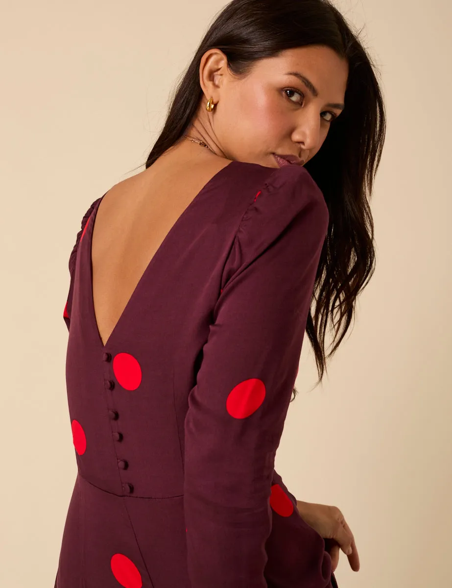 Burgundy Polka Dot Midi Dress sold by Nobody's Child product image thumbnail 3