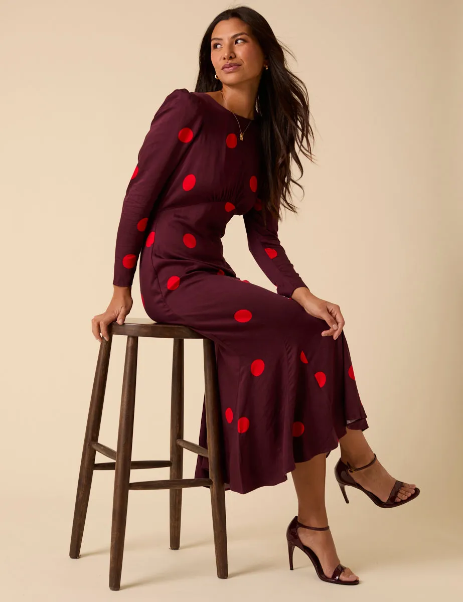 Burgundy Polka Dot Midi Dress sold by Nobody's Child