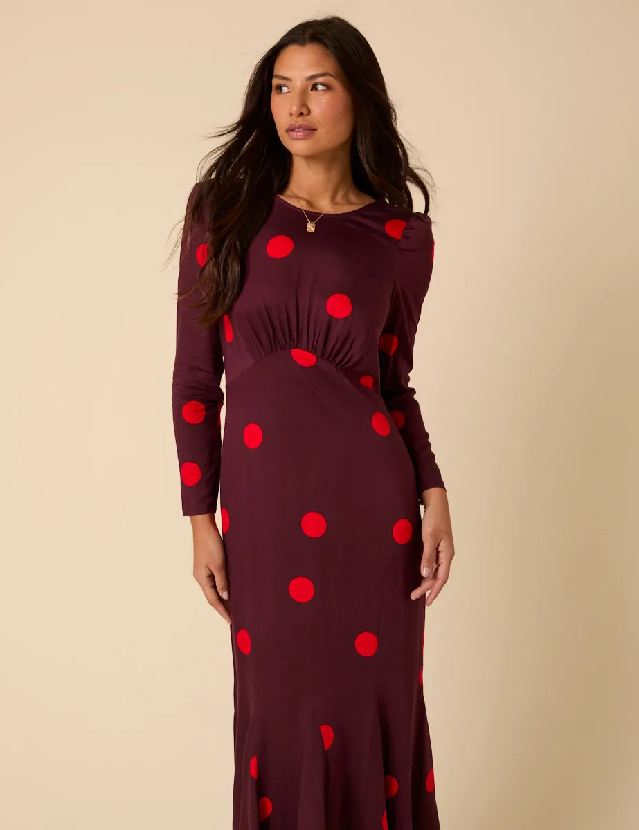 Burgundy Polka Dot Midi Dress sold by Nobody's Child product image thumbnail 4