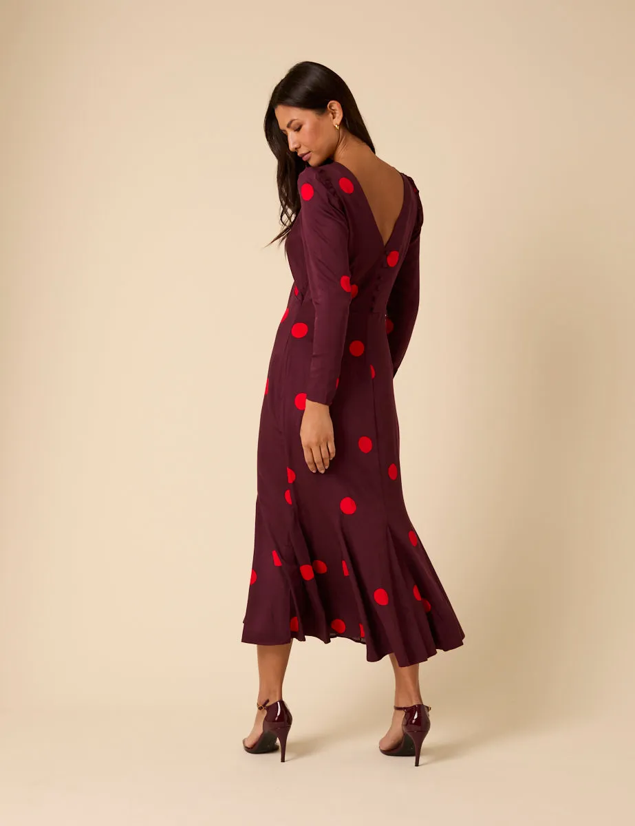 Burgundy Polka Dot Midi Dress sold by Nobody's Child product image thumbnail 5
