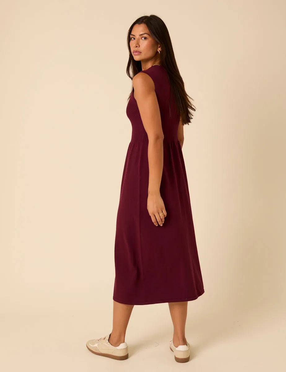 Burgundy Sleeveless Knitted Midi Dress sold by Nobody's Child product image thumbnail 5
