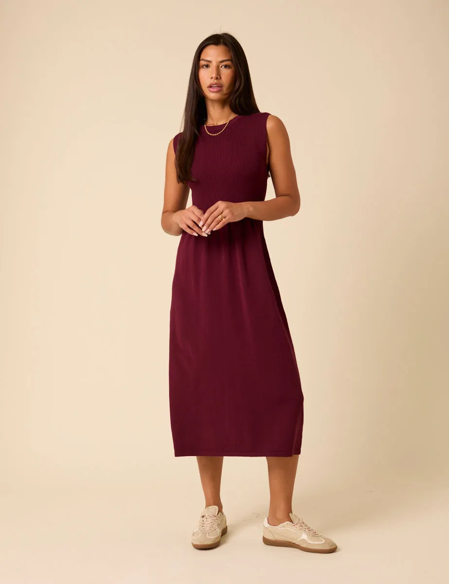 Burgundy Sleeveless Knitted Midi Dress sold by Nobody's Child