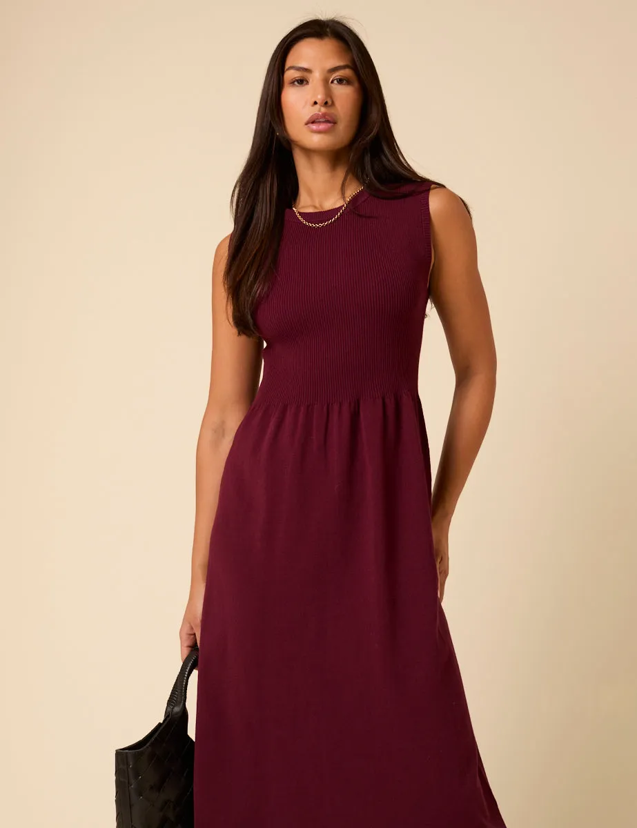 Burgundy Sleeveless Knitted Midi Dress sold by Nobody's Child product image thumbnail 3