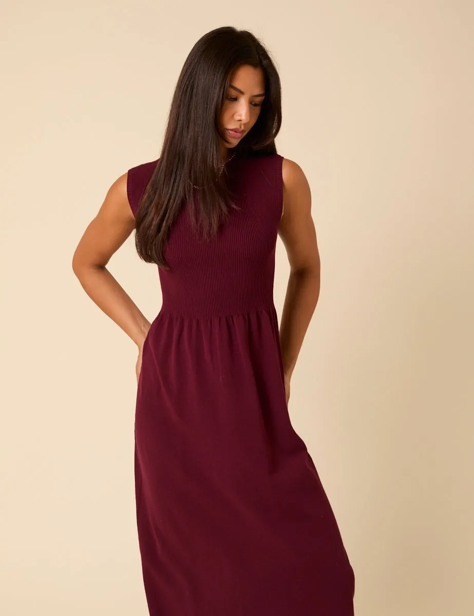 Burgundy Sleeveless Knitted Midi Dress sold by Nobody's Child product image thumbnail 4