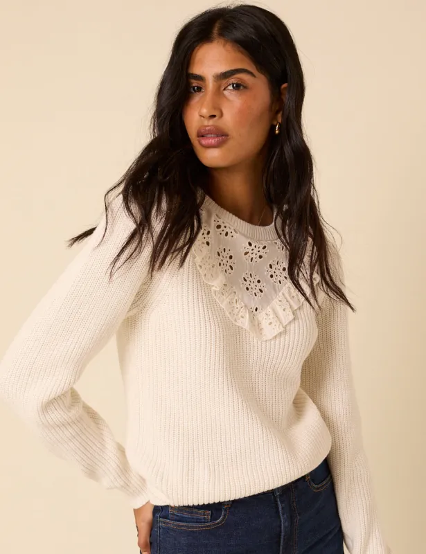 White Broderie Knitted Jumper sold by Nobody's Child