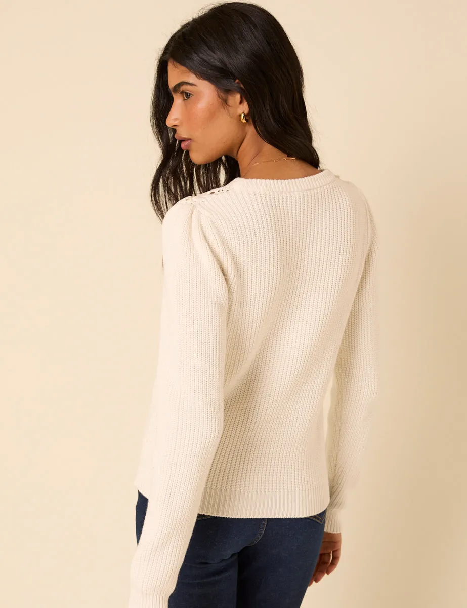 White Broderie Knitted Jumper sold by Nobody's Child product image thumbnail 4