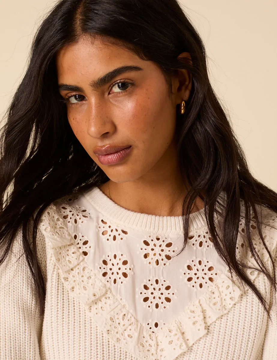 White Broderie Knitted Jumper sold by Nobody's Child product image thumbnail 2