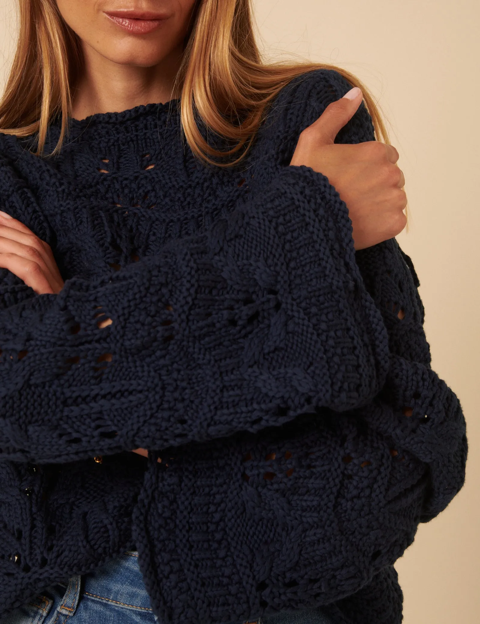 Navy Blue Chunky Pointelle Jumper sold by Nobody's Child product image thumbnail 4