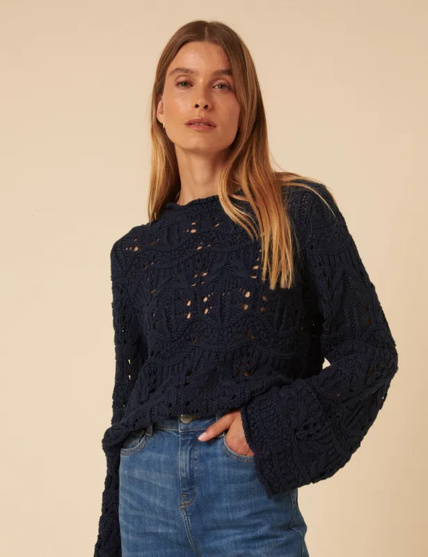 Navy Blue Chunky Pointelle Jumper sold by Nobody's Child