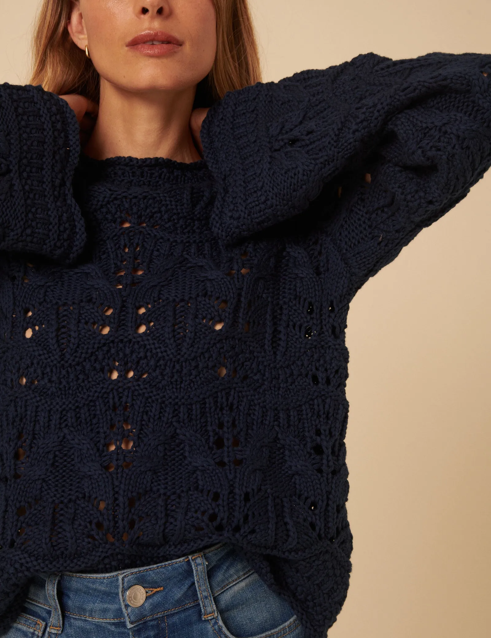 Navy Blue Chunky Pointelle Jumper sold by Nobody's Child product image thumbnail 2