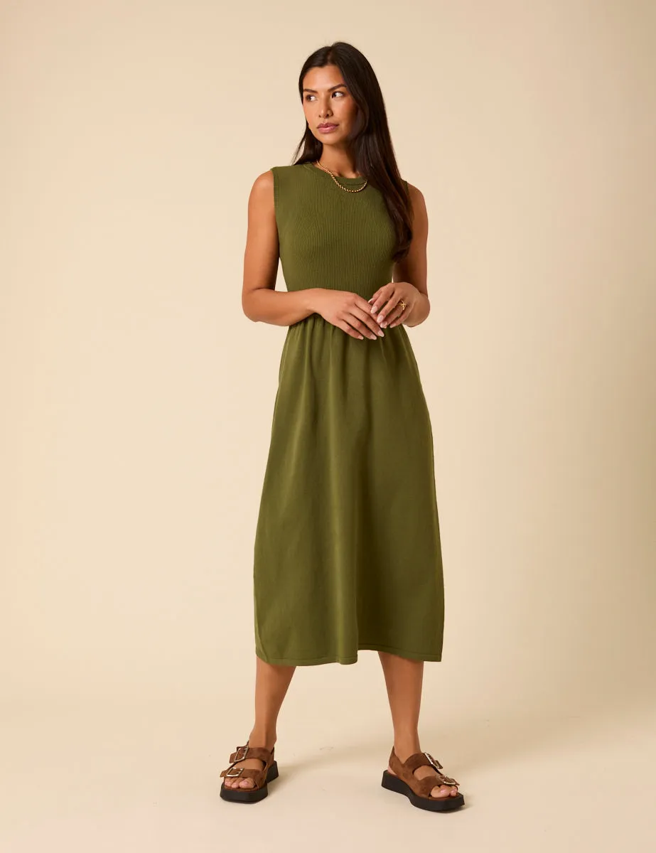 Green Sleeveless Knitted Midi Dress sold by Nobody's Child