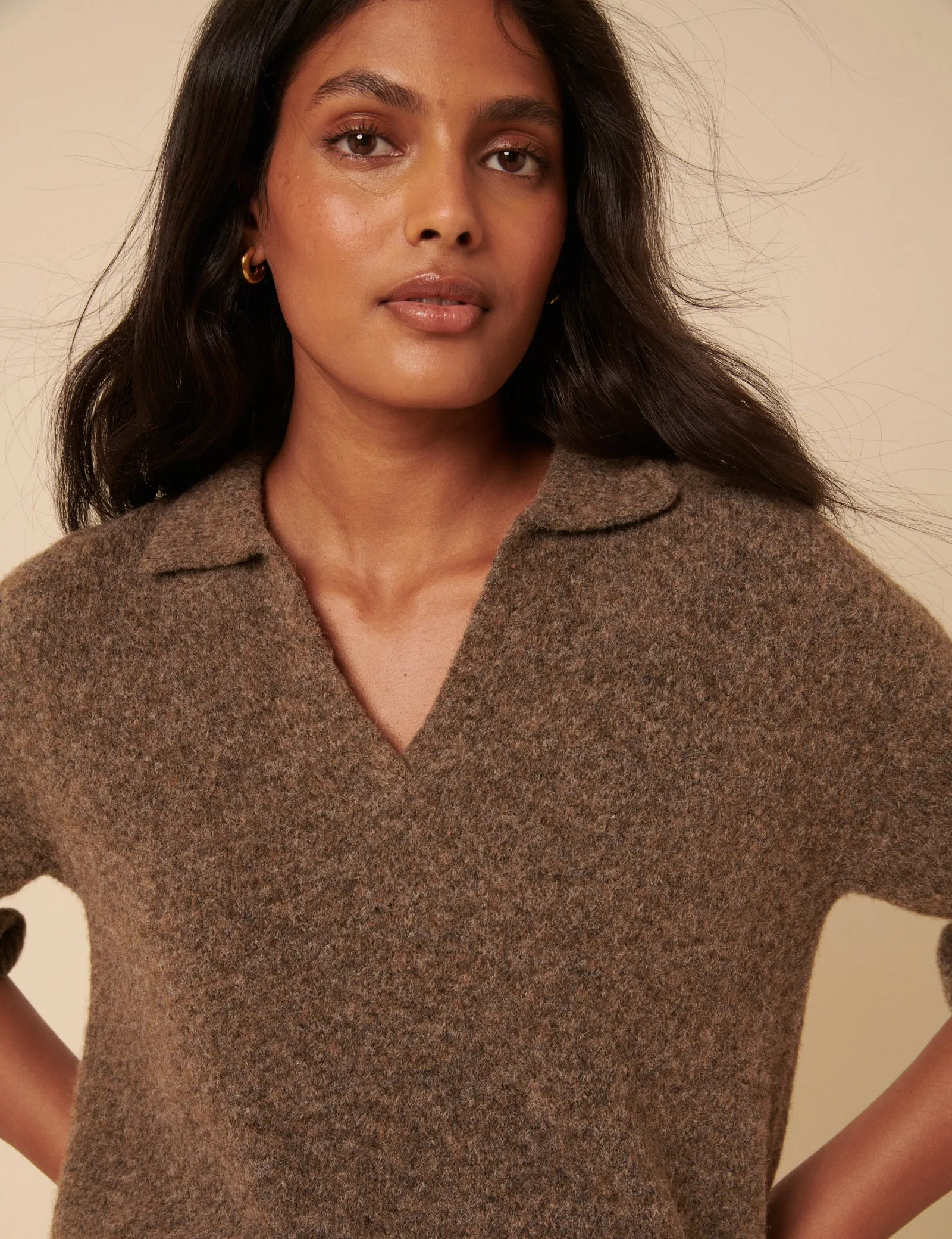 Brown Open Collar Knitted Short Sleeve Jumper sold by Nobody's Child product image thumbnail 4