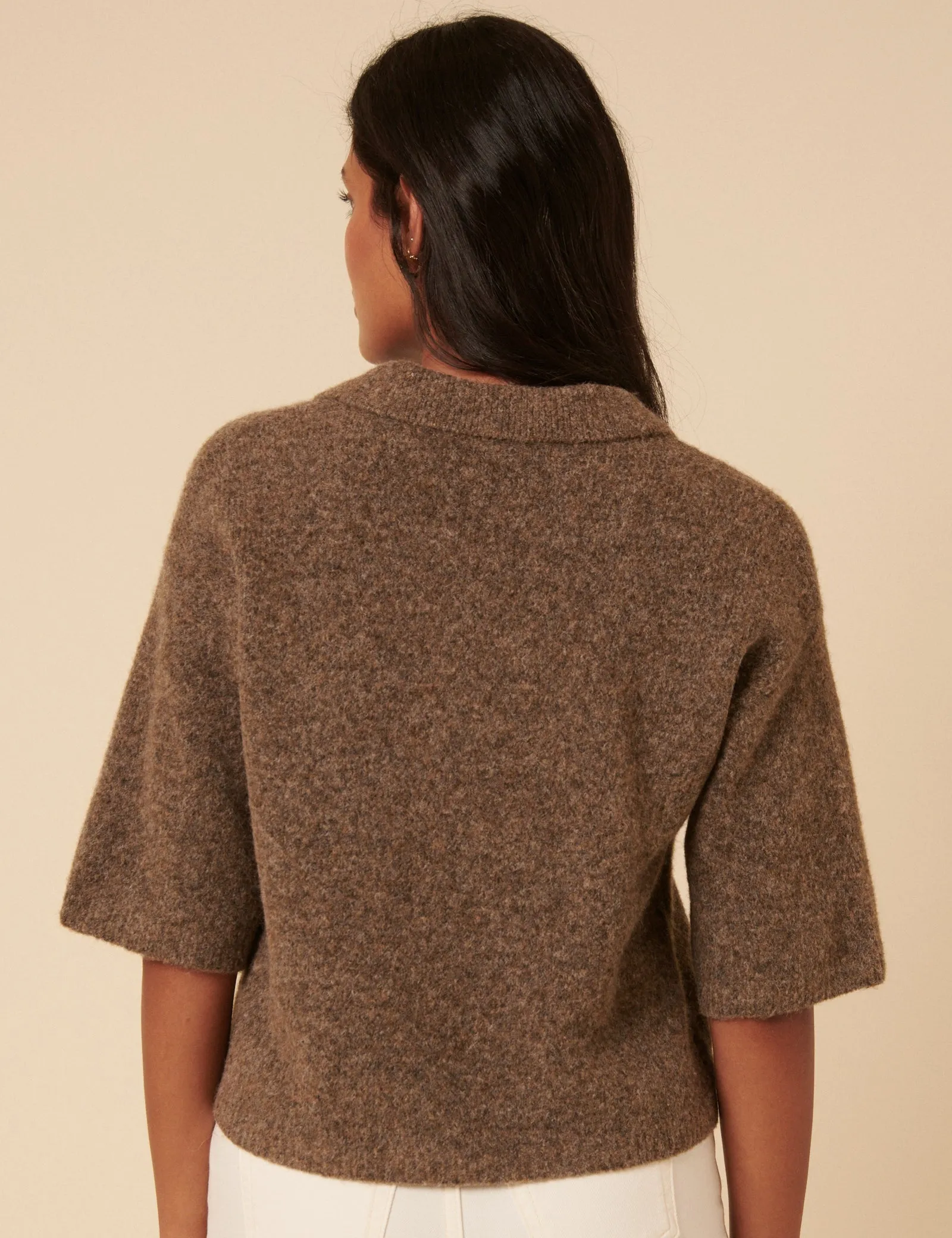 Brown Open Collar Knitted Short Sleeve Jumper sold by Nobody's Child product image thumbnail 5
