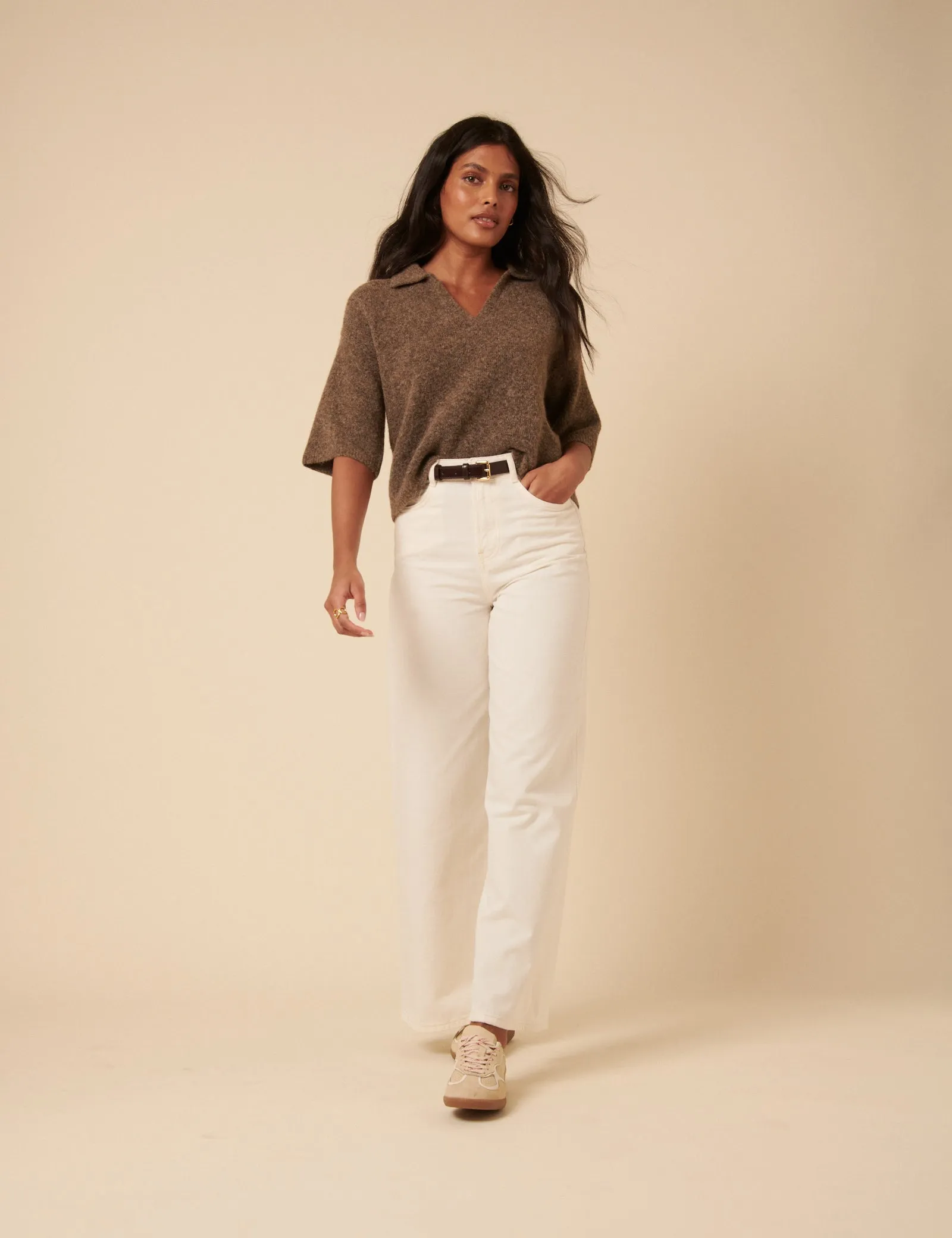 Brown Open Collar Knitted Short Sleeve Jumper sold by Nobody's Child product image thumbnail 3