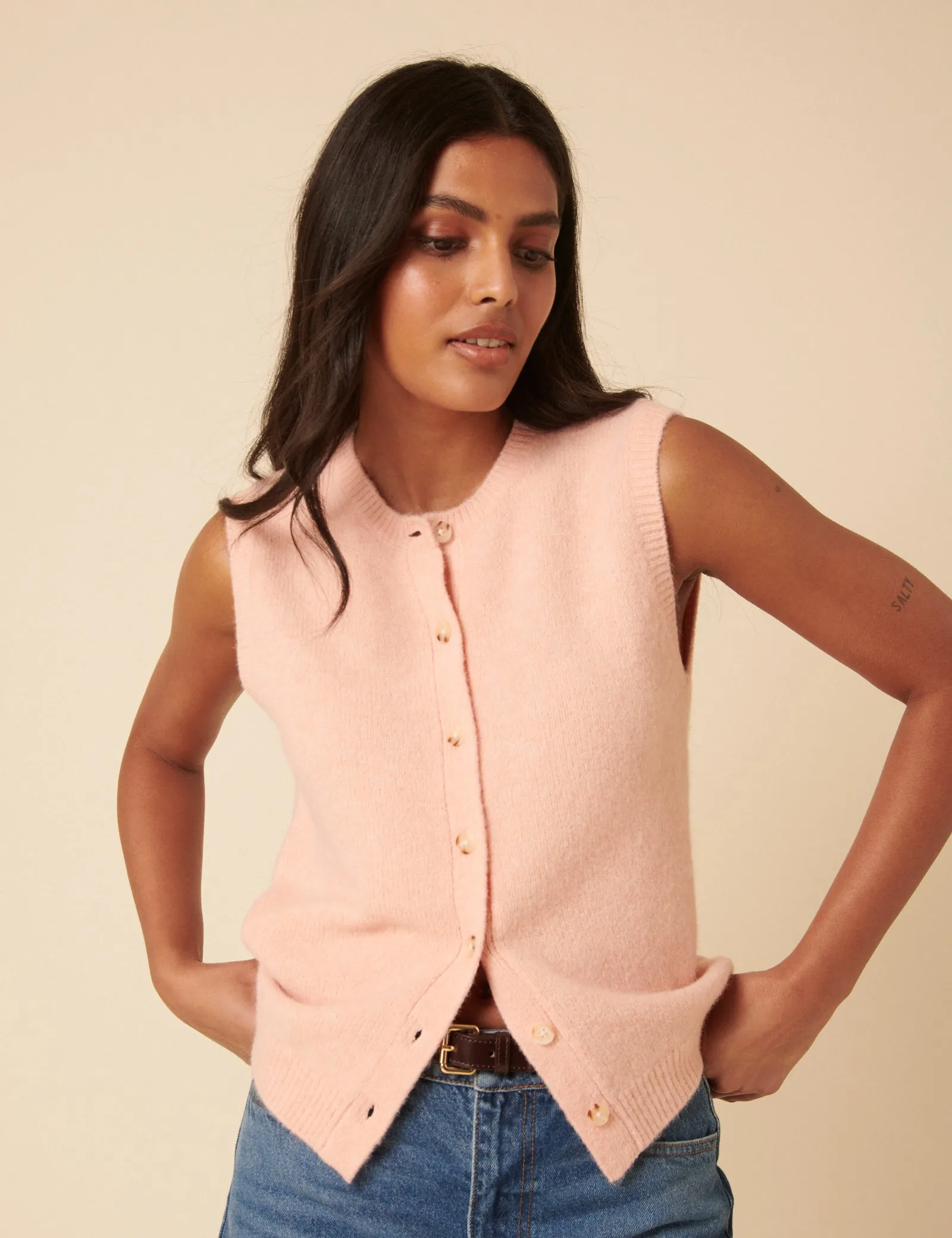Pink Button Through Knitted Vest sold by Nobody's Child