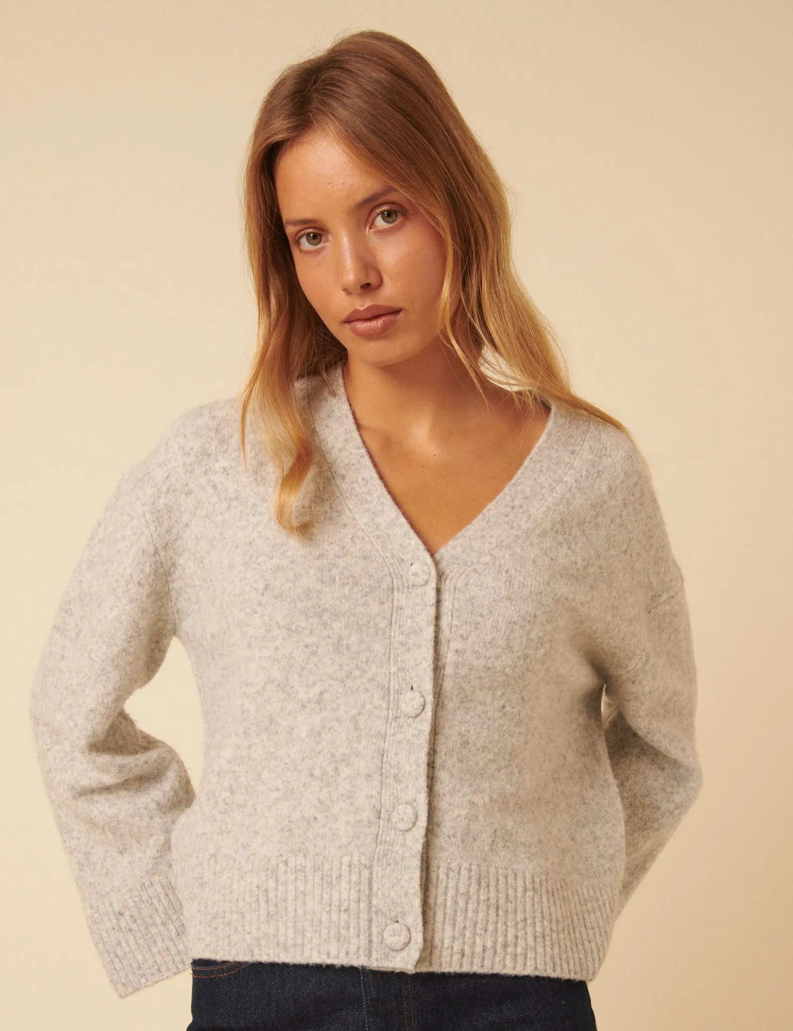 Light Grey V-Neck Cardigan sold by Nobody's Child product image thumbnail 4