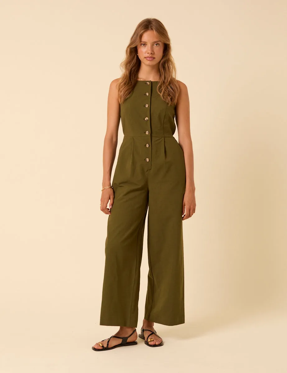 Khaki Green Tailored Peri Jumpsuit sold by Nobody's Child