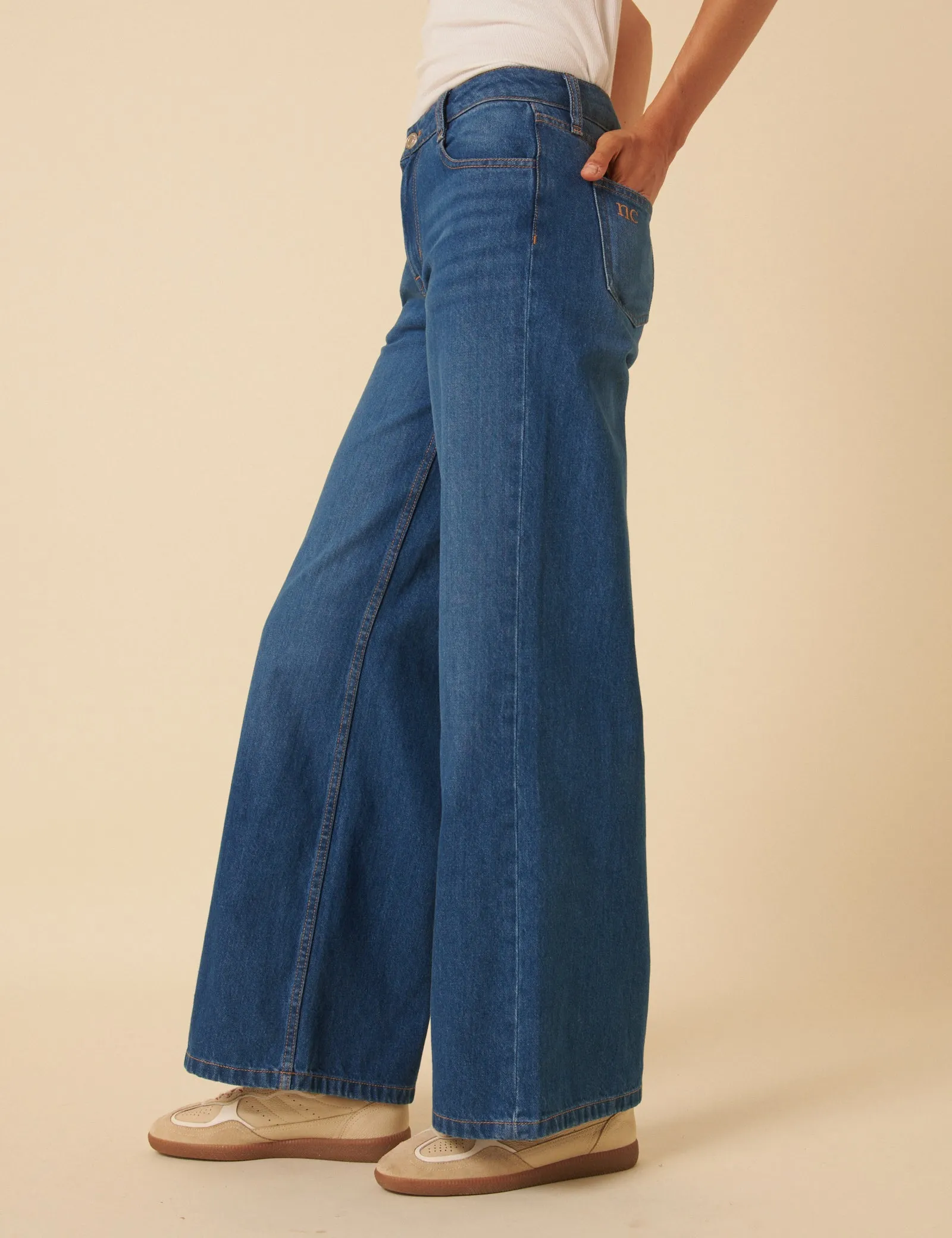 Blue Mid Rise Carnaby Wide Leg Jeans sold by Nobody's Child product image thumbnail 3