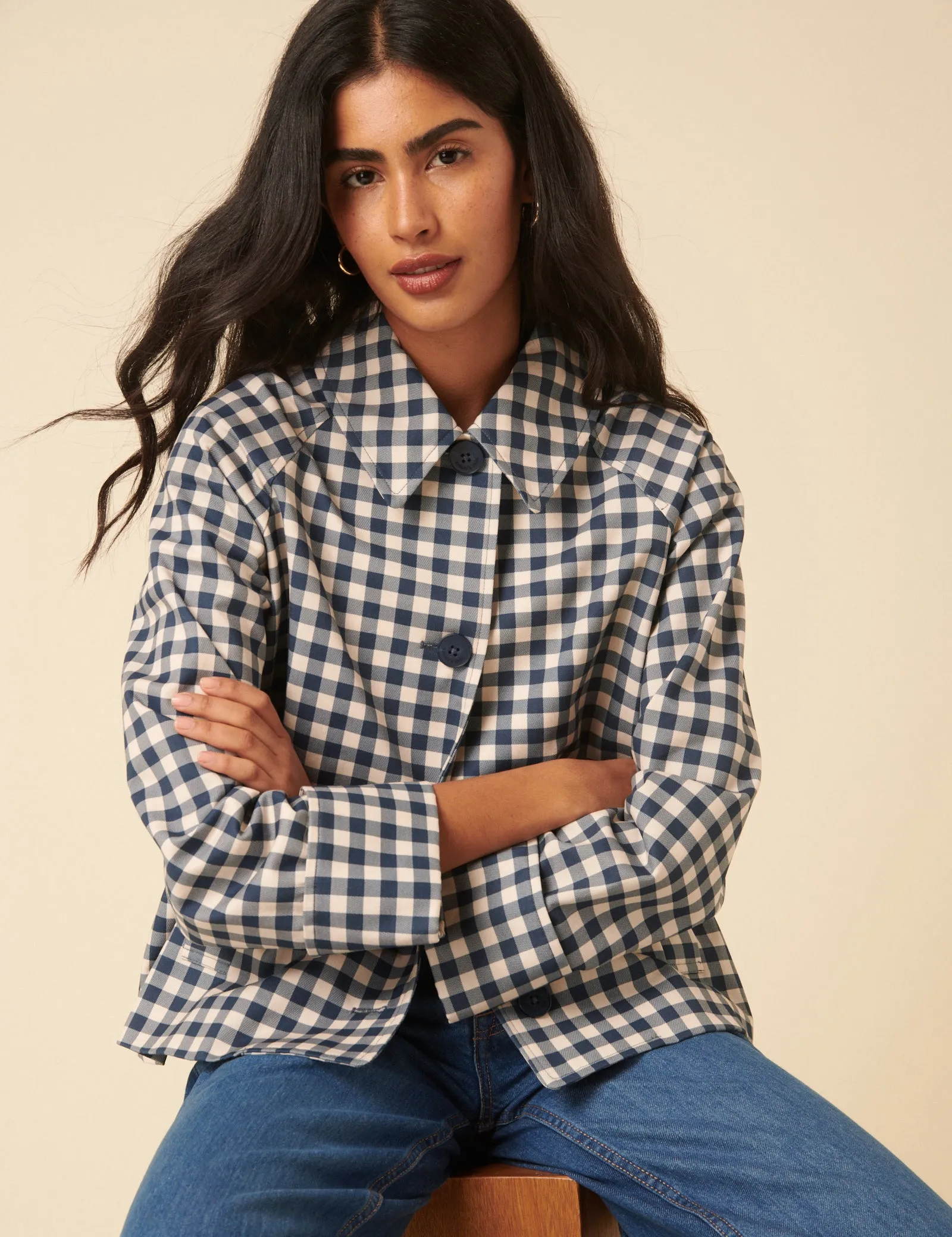 Blue Gingham Swing Jacket sold by Nobody's Child product image thumbnail 5