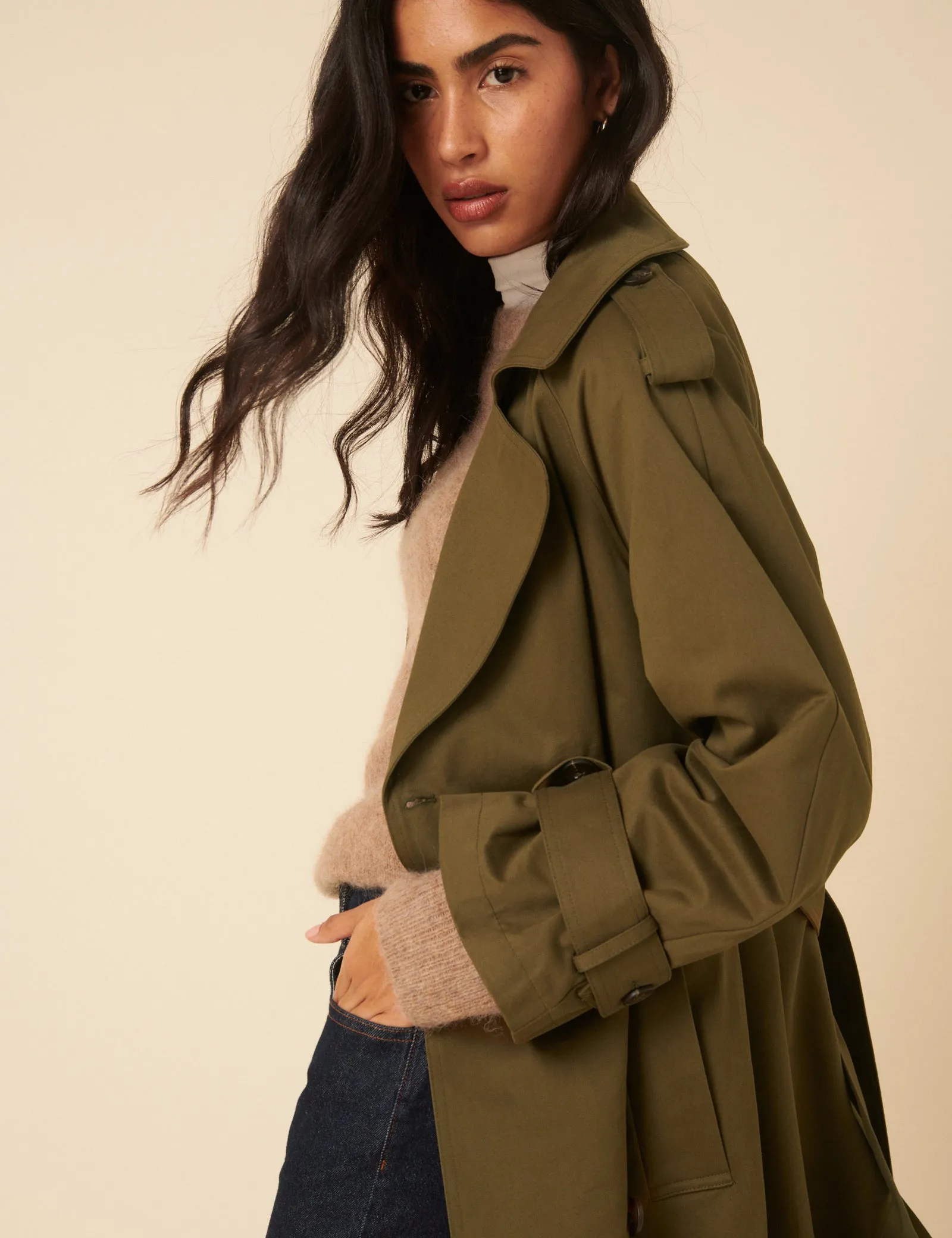 Khaki Green Double Breasted Trench Coat sold by Nobody's Child product image thumbnail 2