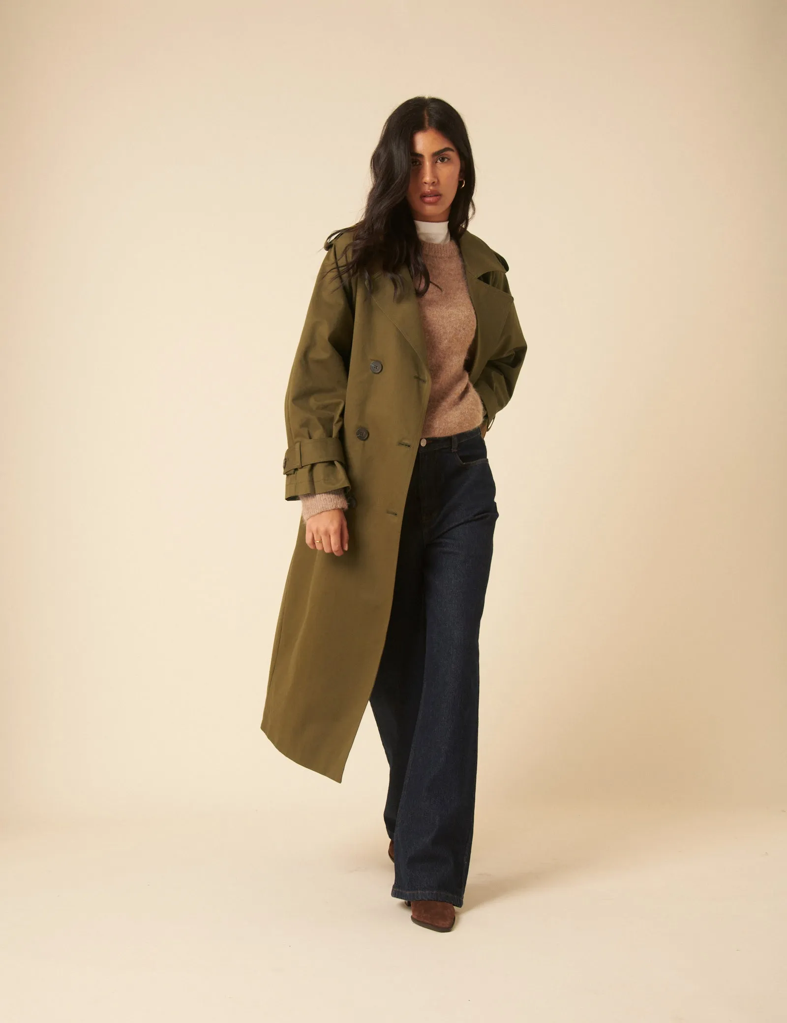 Khaki Green Double Breasted Trench Coat sold by Nobody's Child product image thumbnail 3