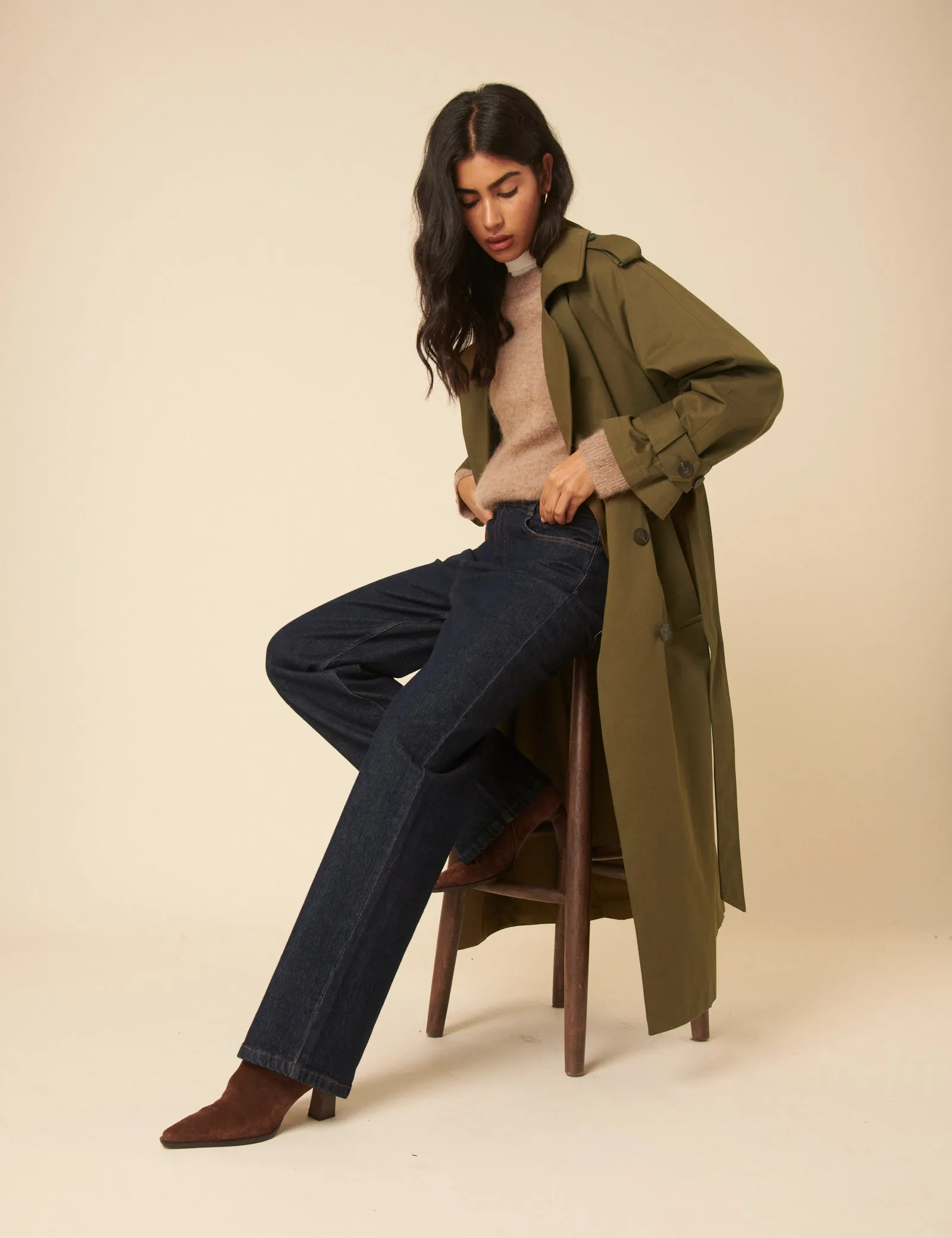 Khaki Green Double Breasted Trench Coat sold by Nobody's Child