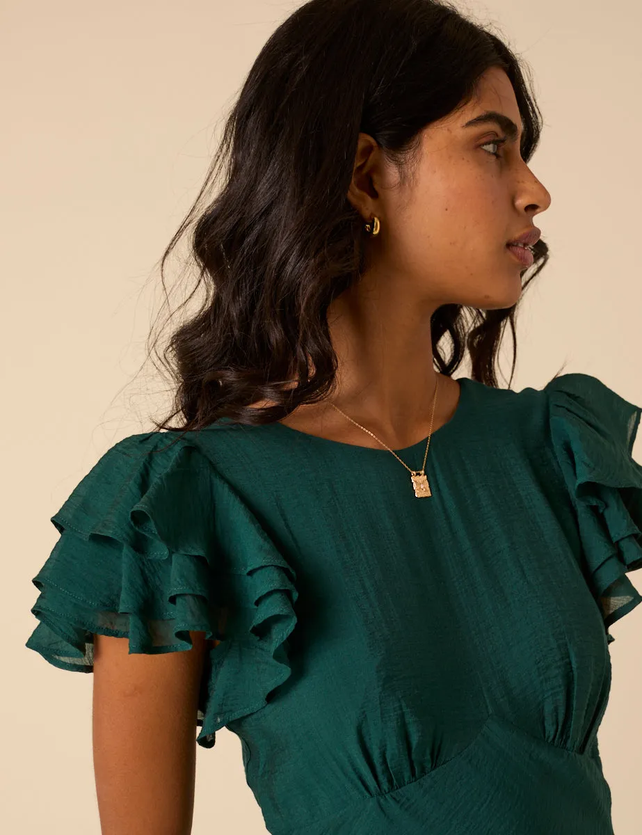 Green Frill Sleeve Lola Midi Dress sold by Nobody's Child product image thumbnail 4