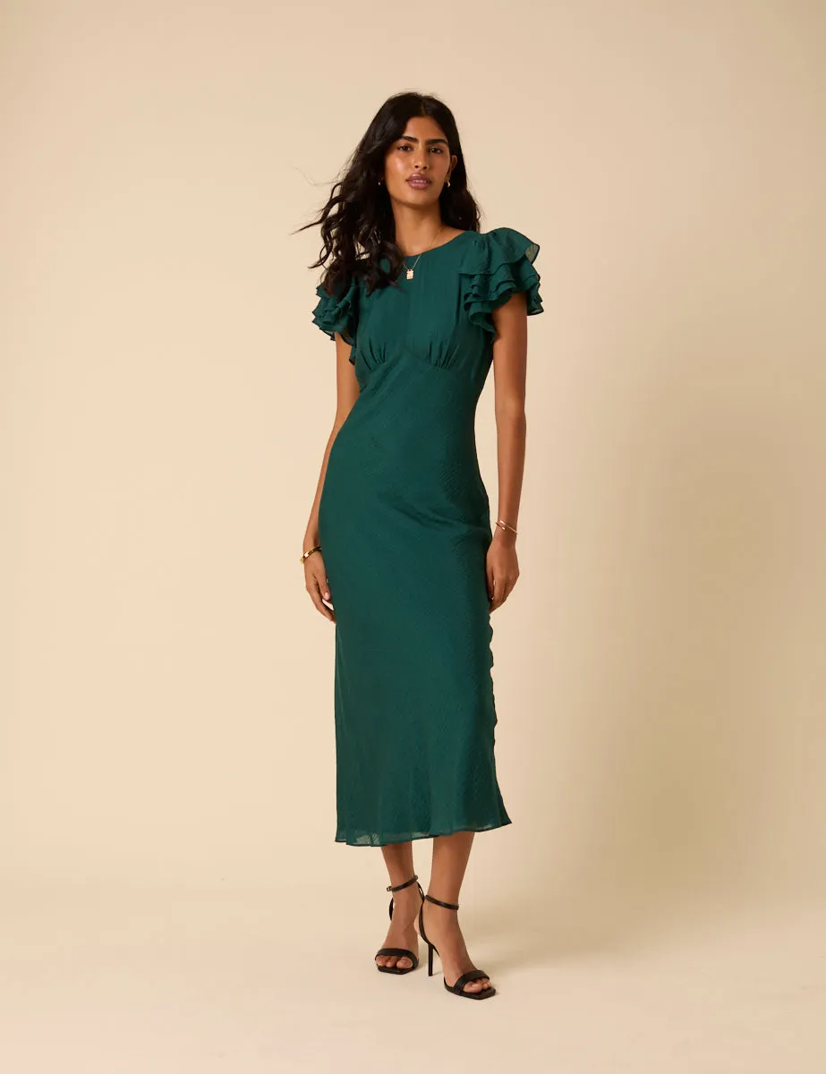 Green Frill Sleeve Lola Midi Dress sold by Nobody's Child