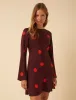 Burgundy Polka Dot Long Sleeve Romy Mini Dress sold by Nobody's Child