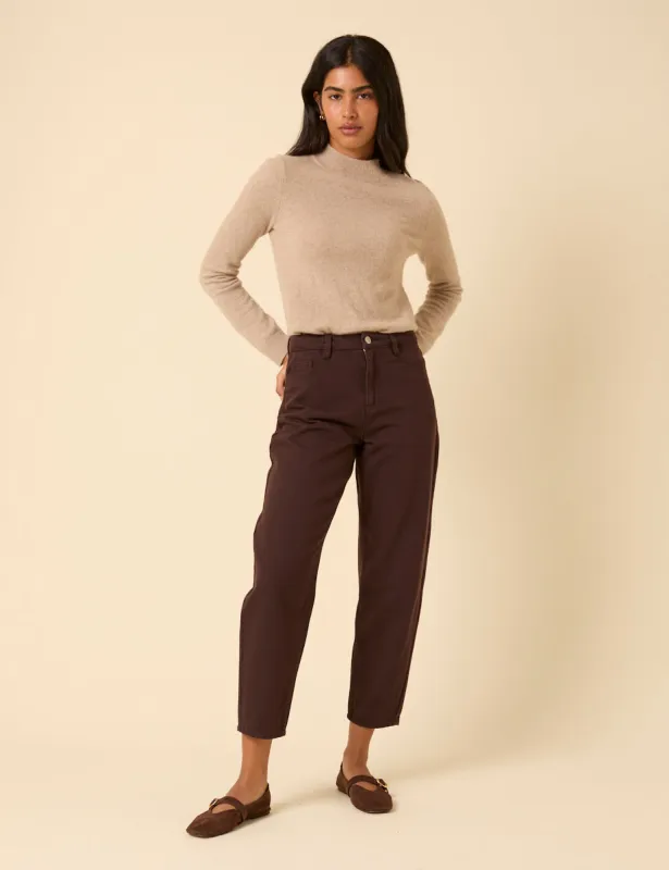 Brown High Rise Putney Barrel Leg Jeans made by Nobody's Child