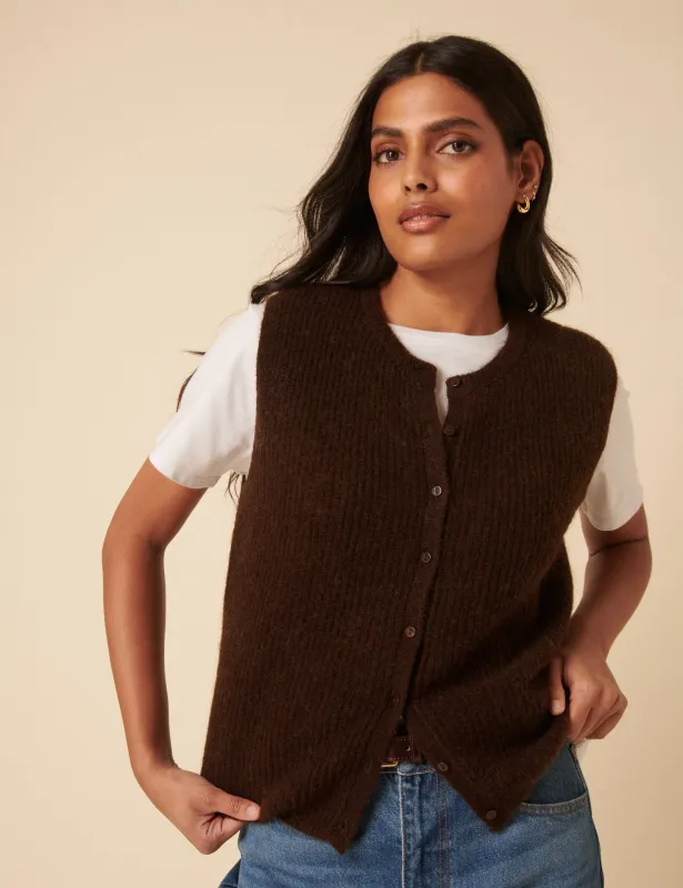Brown Button Down Mohair Knitted Vest sold by Nobody's Child