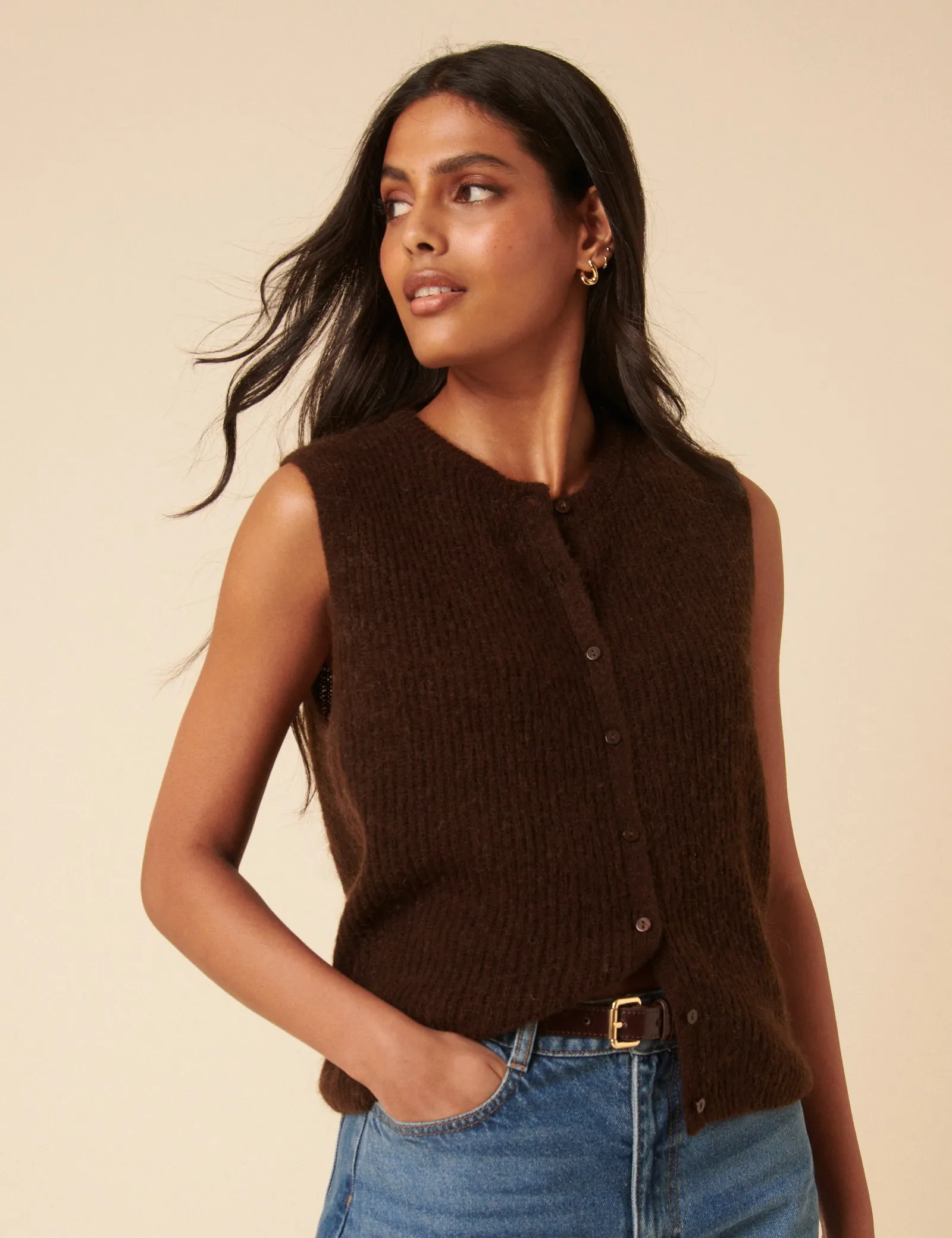 Brown Button Down Mohair Knitted Vest sold by Nobody's Child product image thumbnail 3