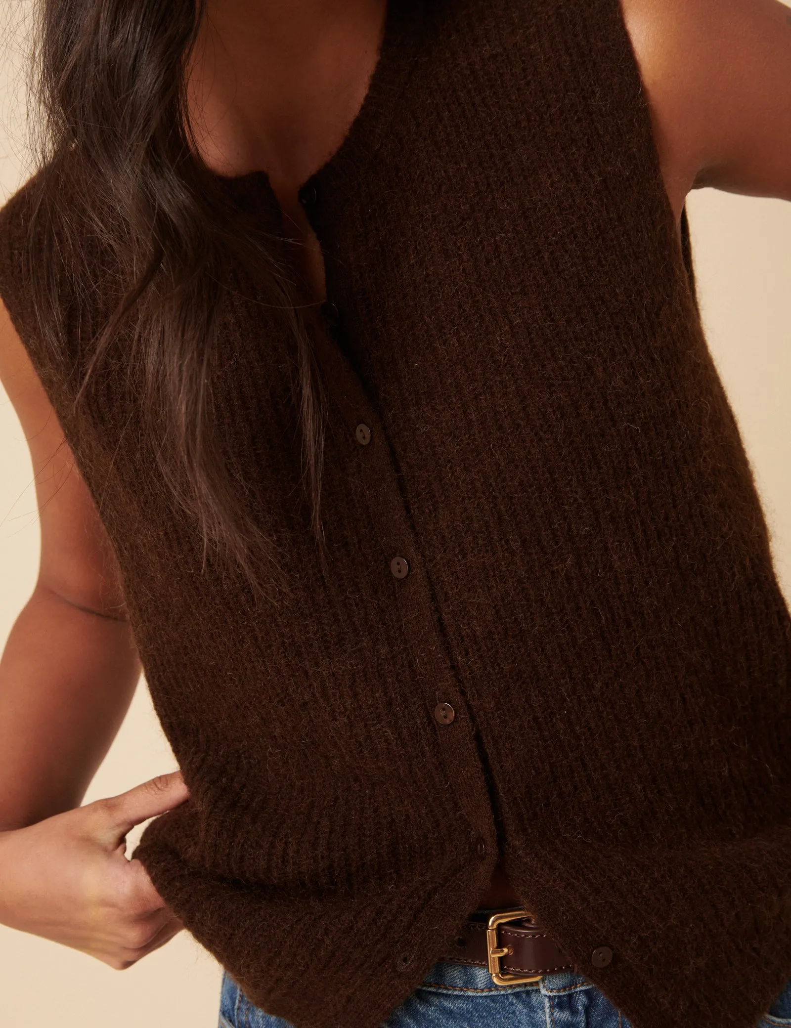 Brown Button Down Mohair Knitted Vest sold by Nobody's Child product image thumbnail 4