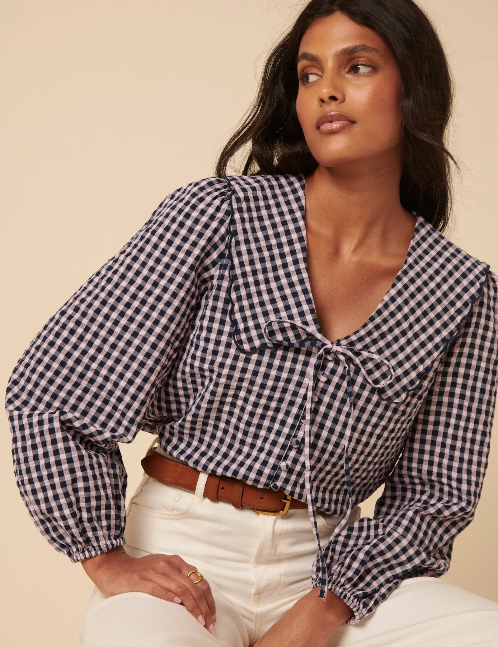 Black And Pink Gingham Peter Pan Collar Blouse sold by Nobody's Child product image thumbnail 5