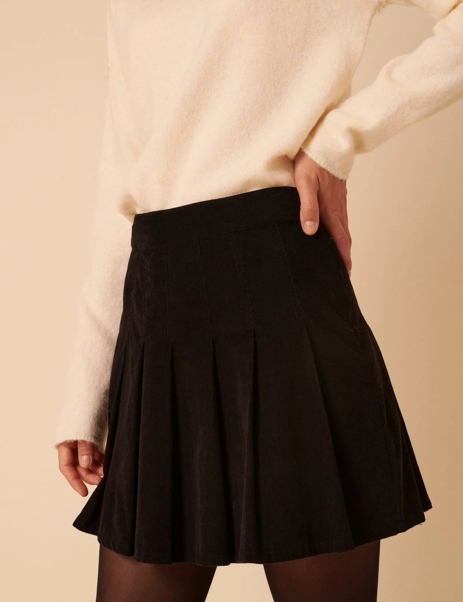 Black Cord Pleated Mini Skirt sold by Nobody's Child product image thumbnail 3