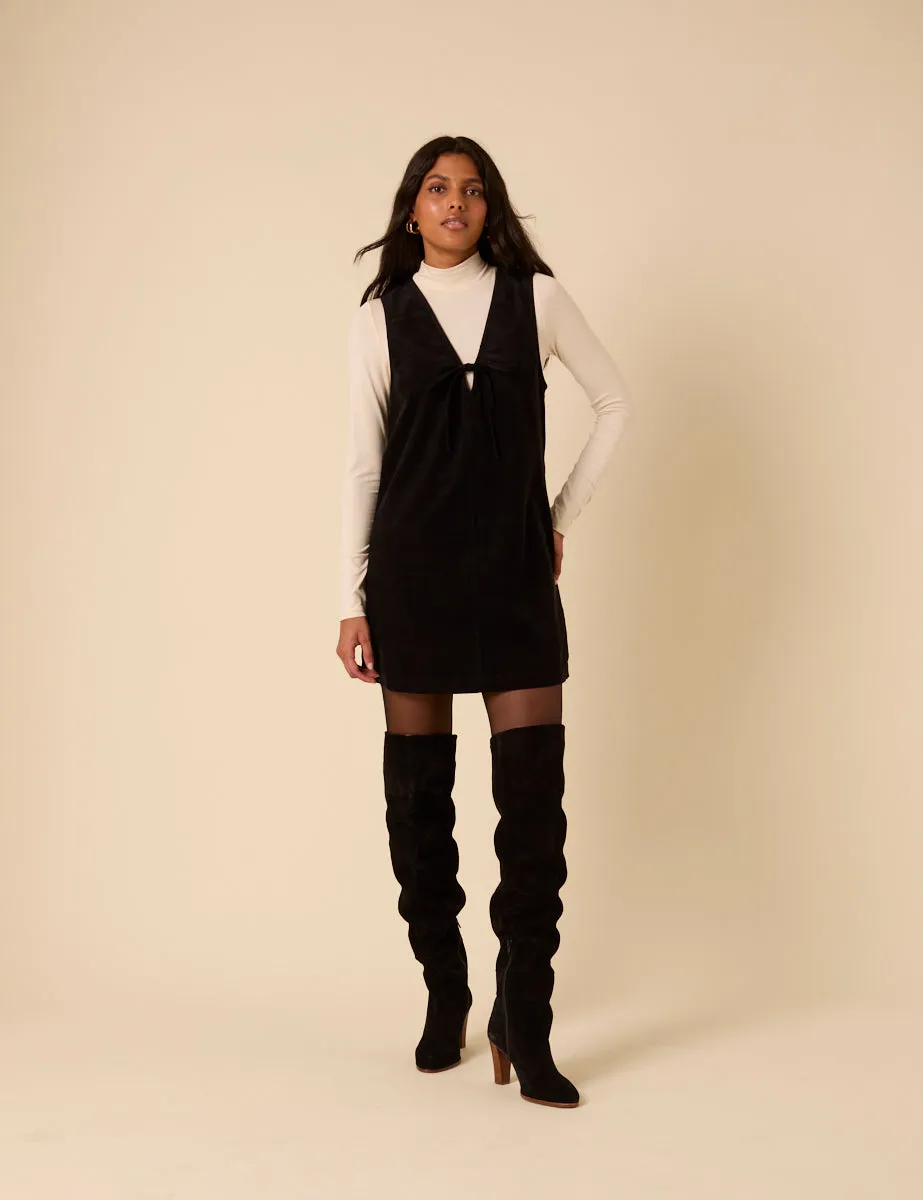 Black Cord Nila Pinafore Mini Dress sold by Nobody's Child