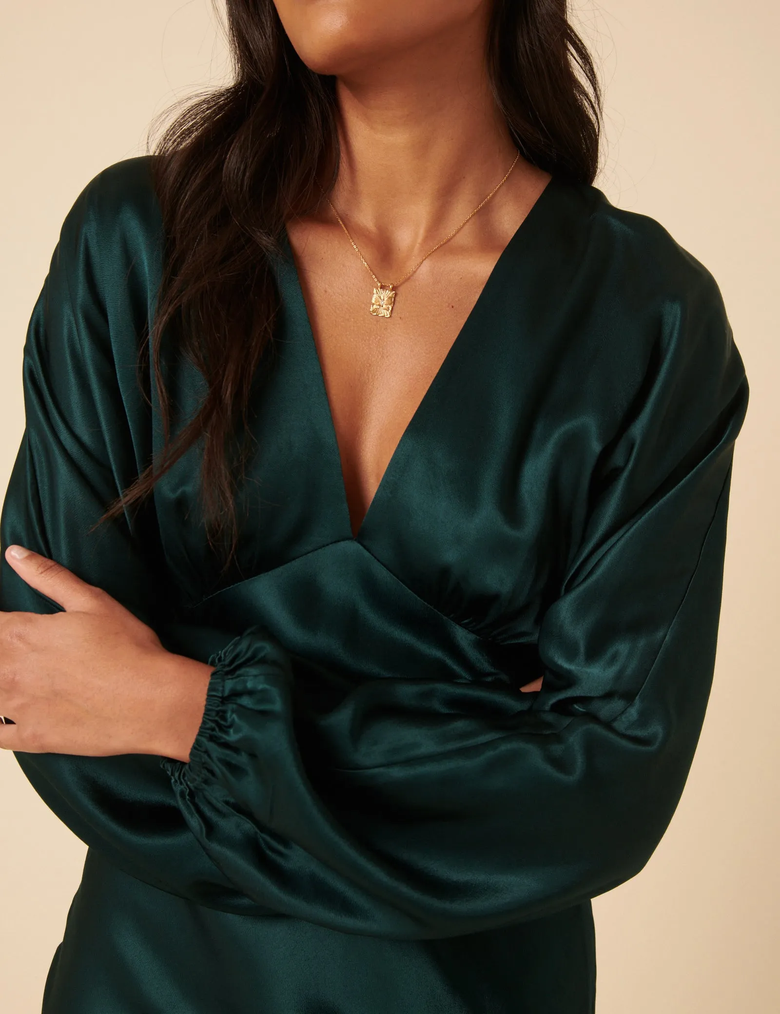 Green Satin Long Sleeve Mini Dress sold by Nobody's Child product image thumbnail 2
