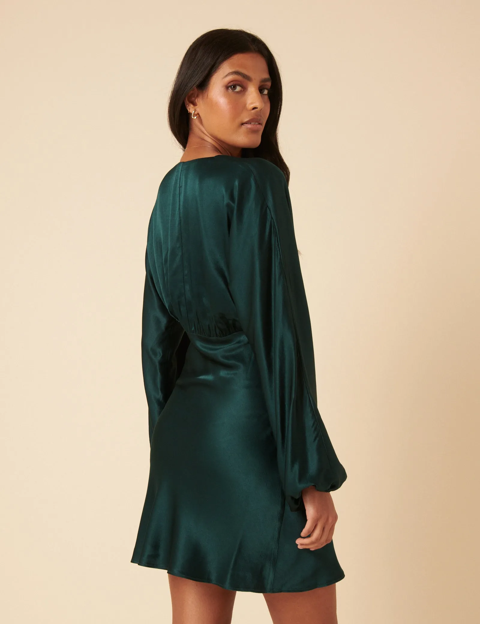 Green Satin Long Sleeve Mini Dress sold by Nobody's Child product image thumbnail 5