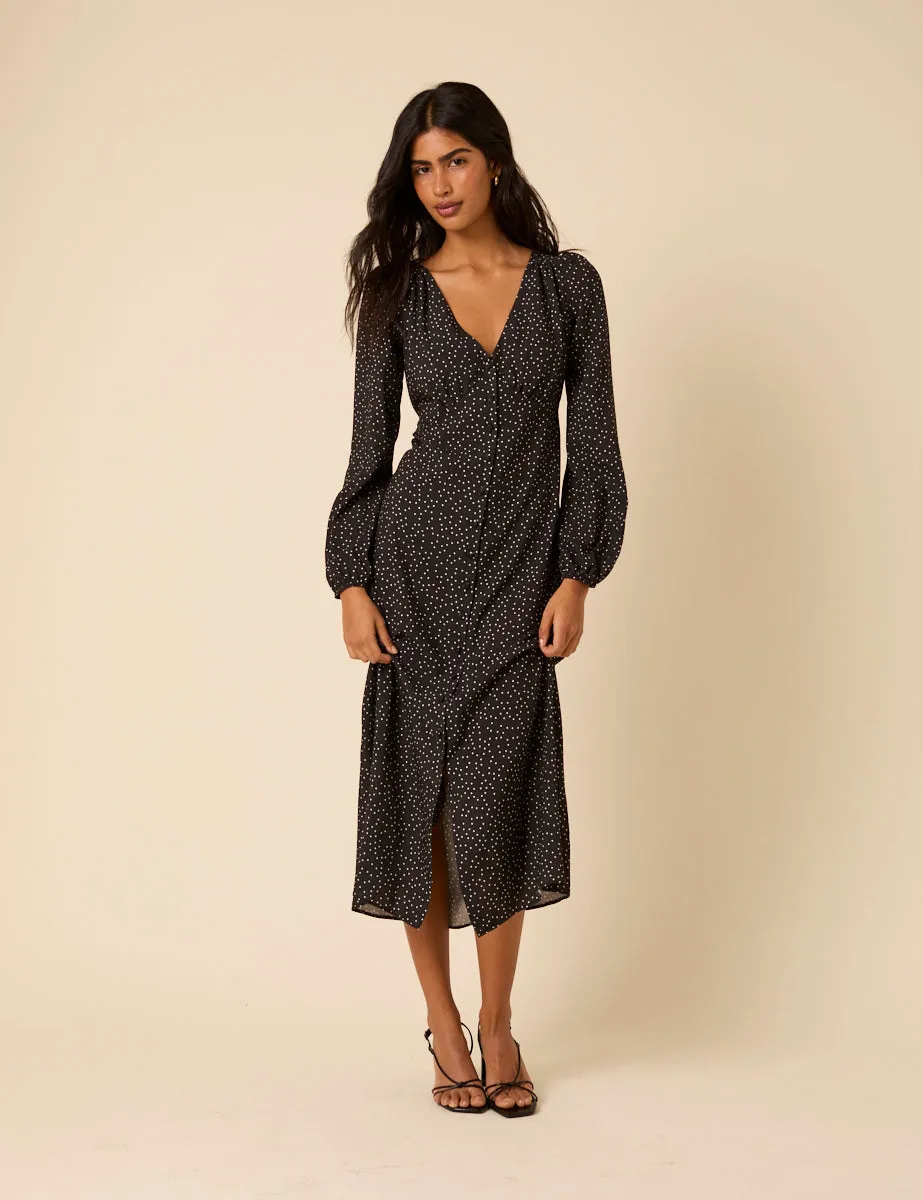Black Polka Dot Kennedy Midi Dress sold by Nobody's Child
