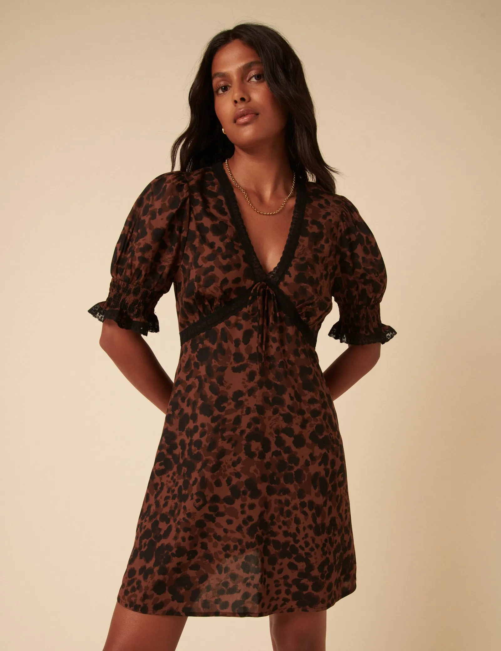 Brown Animal Print Mini Dress sold by Nobody's Child product image thumbnail 2