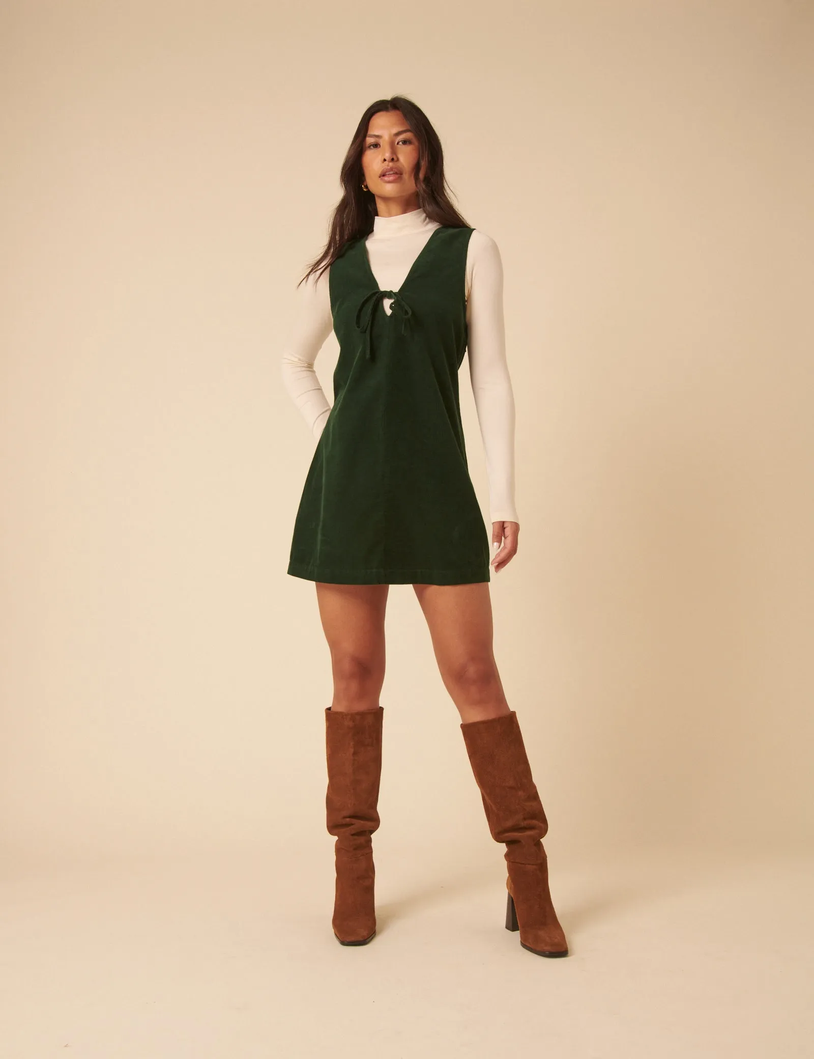 Forest Green Nila Pinafore Mini Dress sold by Nobody's Child product image thumbnail 3