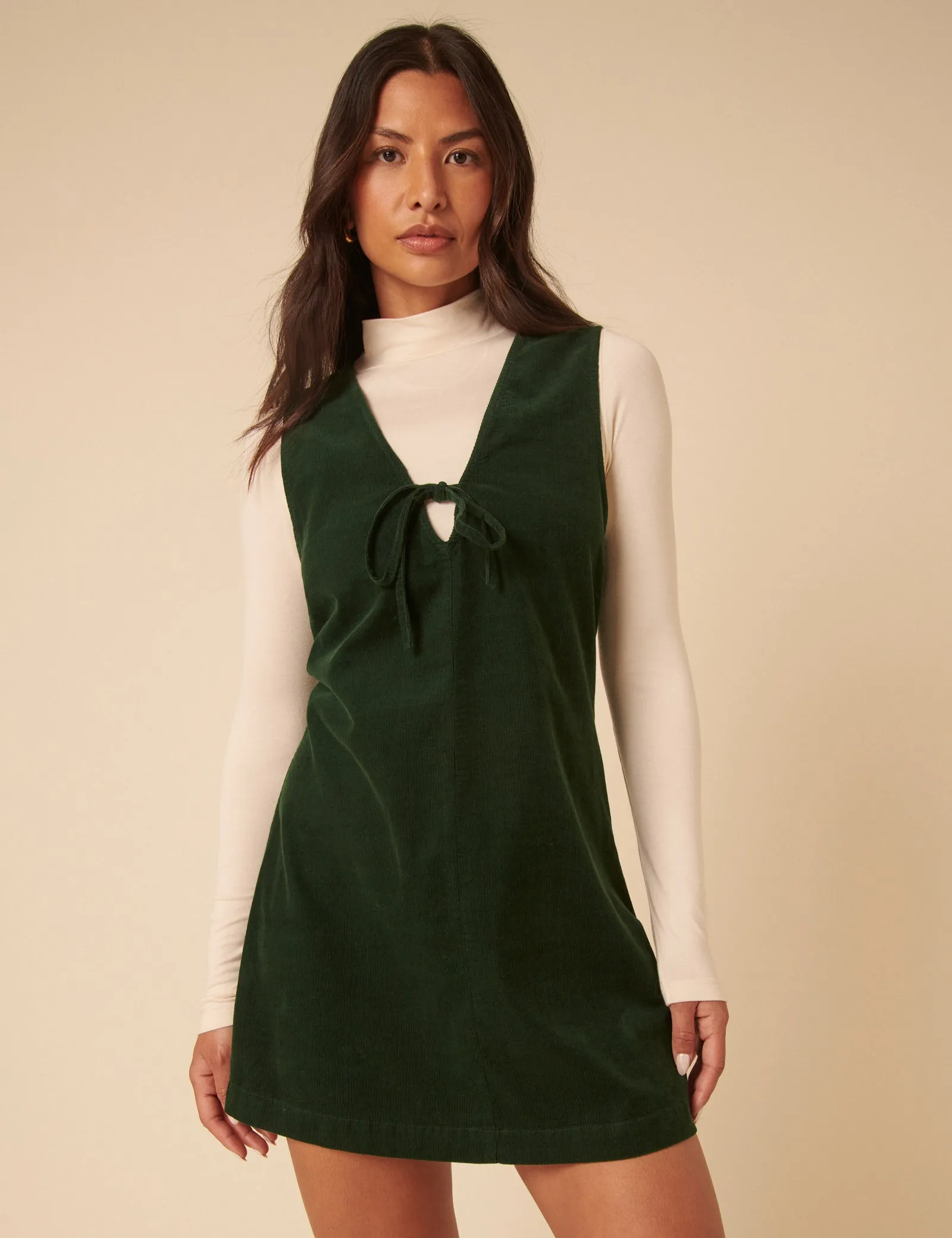 Forest Green Nila Pinafore Mini Dress sold by Nobody's Child