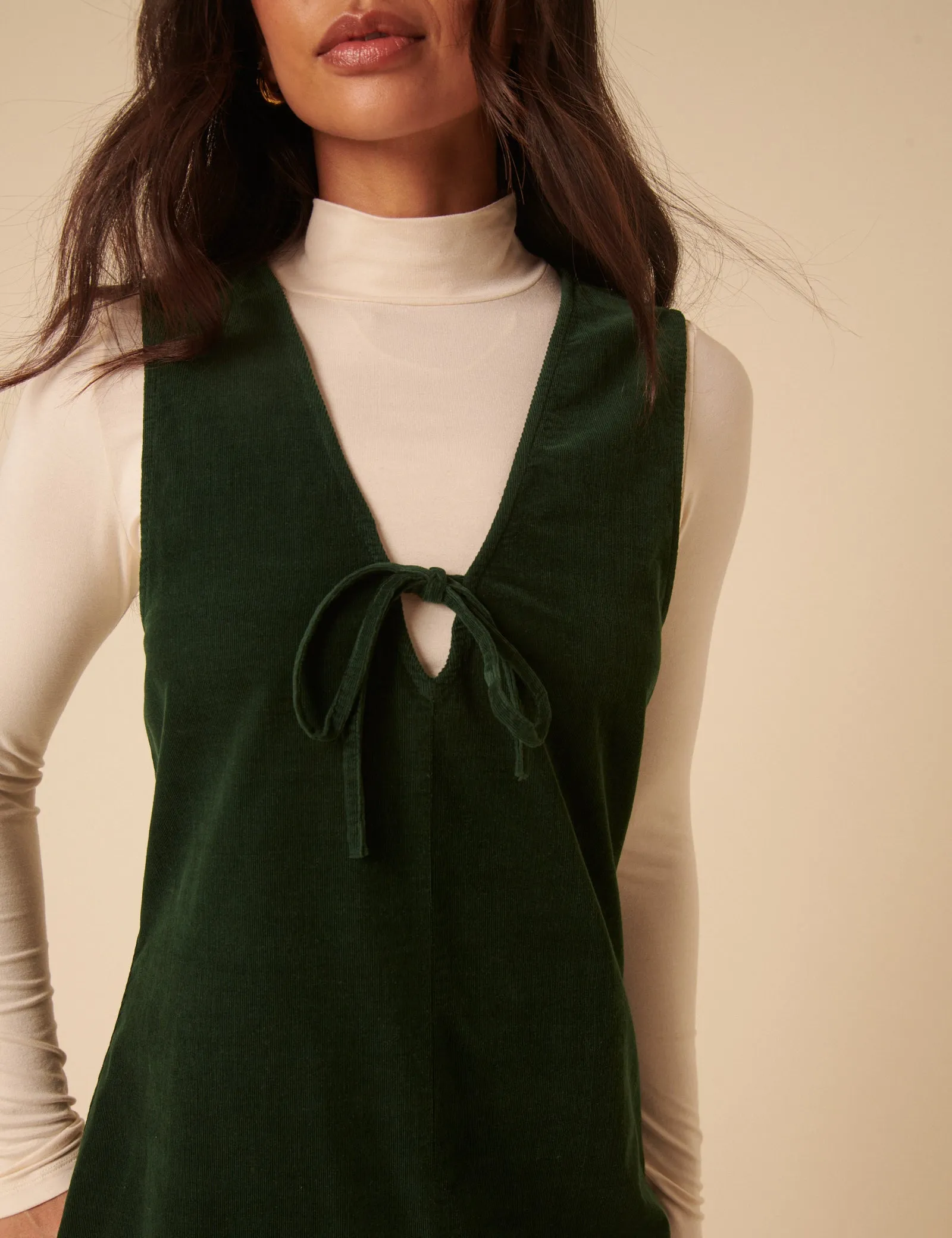 Forest Green Nila Pinafore Mini Dress sold by Nobody's Child product image thumbnail 4