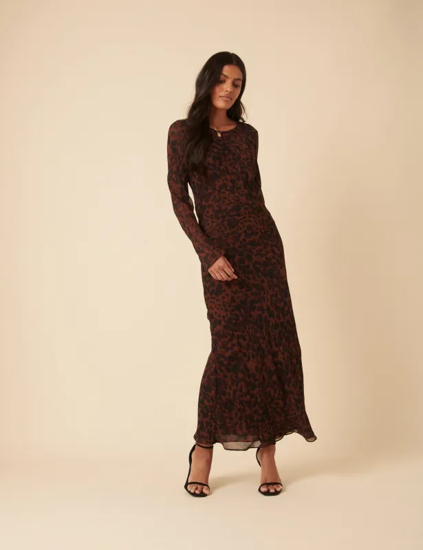 Brown Animal Print Clarissa Midi Dress sold by Nobody's Child