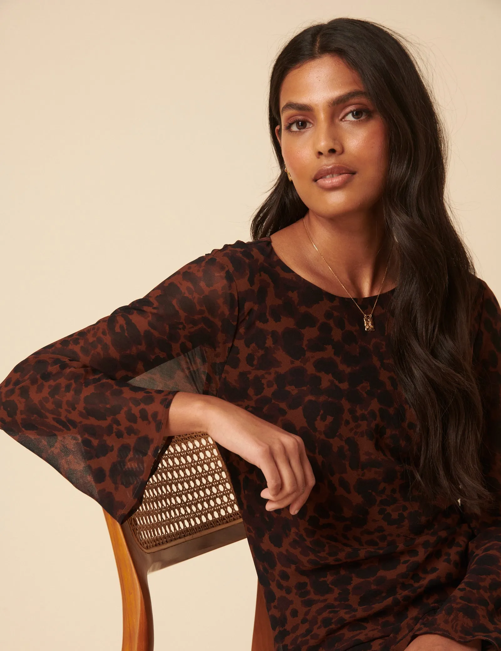 Brown Animal Print Clarissa Midi Dress sold by Nobody's Child product image thumbnail 3