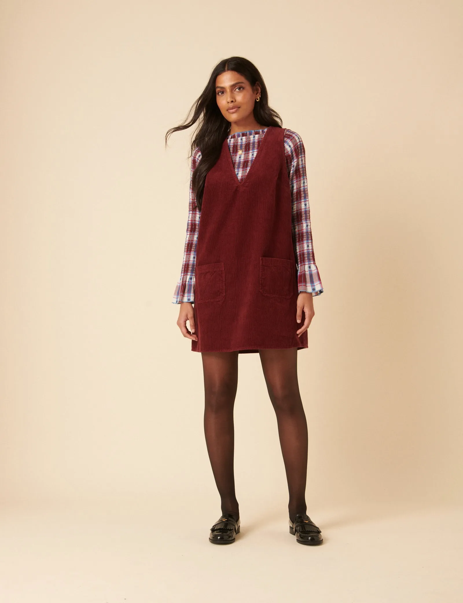 Red Piper Pinafore Mini Dress sold by Nobody's Child