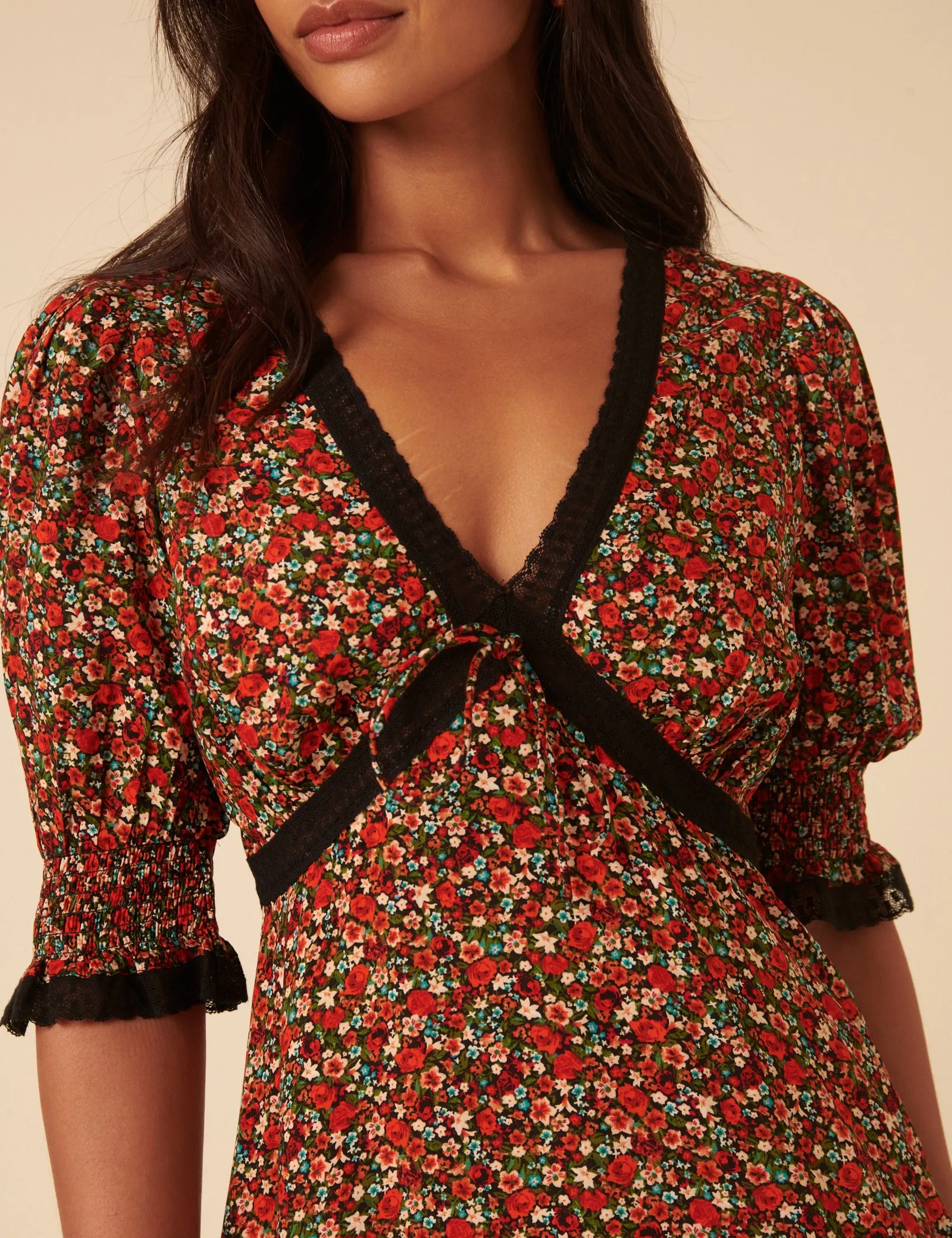 Red Ditsy Floral Sophia Midi Dress sold by Nobody's Child product image thumbnail 2