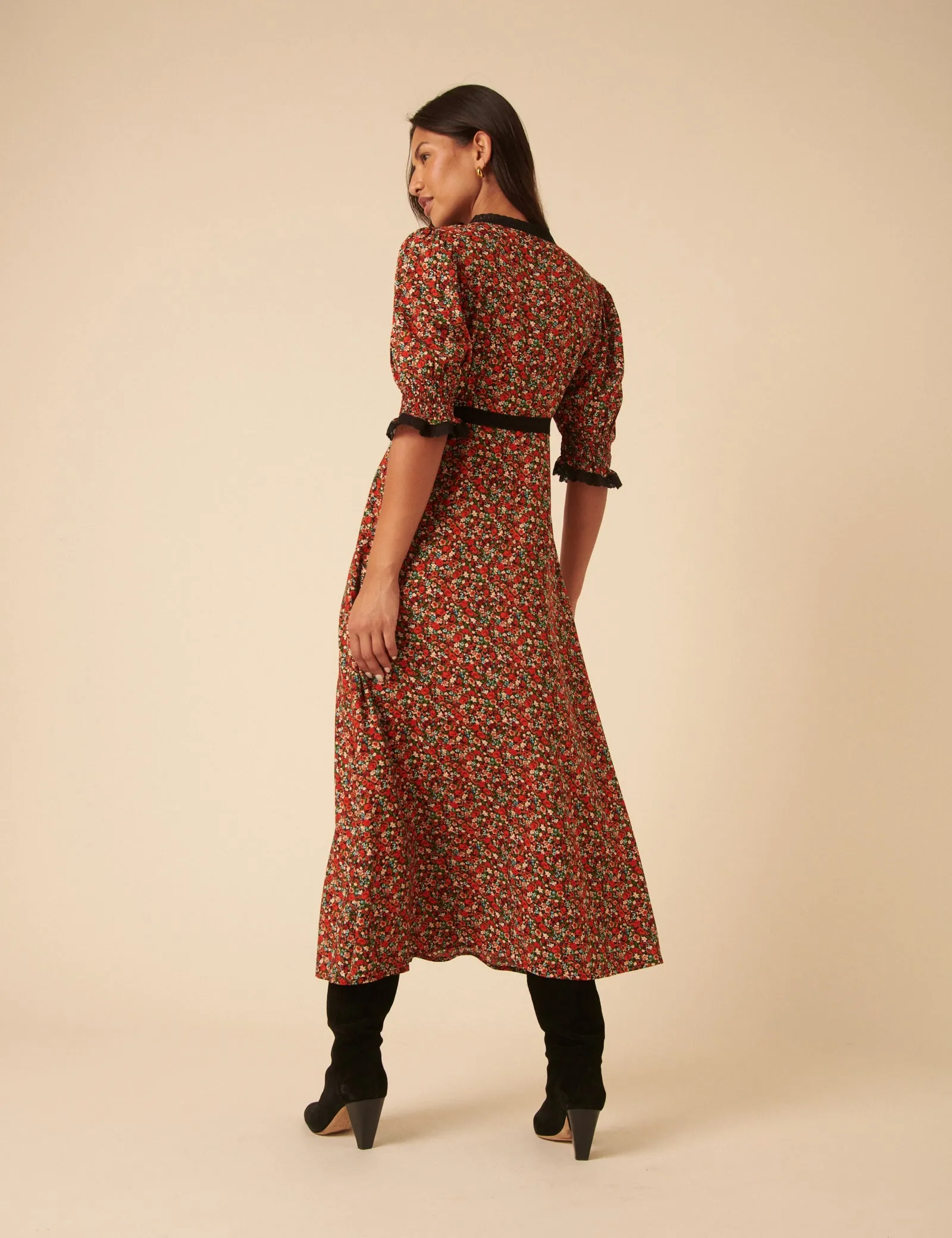 Red Ditsy Floral Sophia Midi Dress sold by Nobody's Child product image thumbnail 5