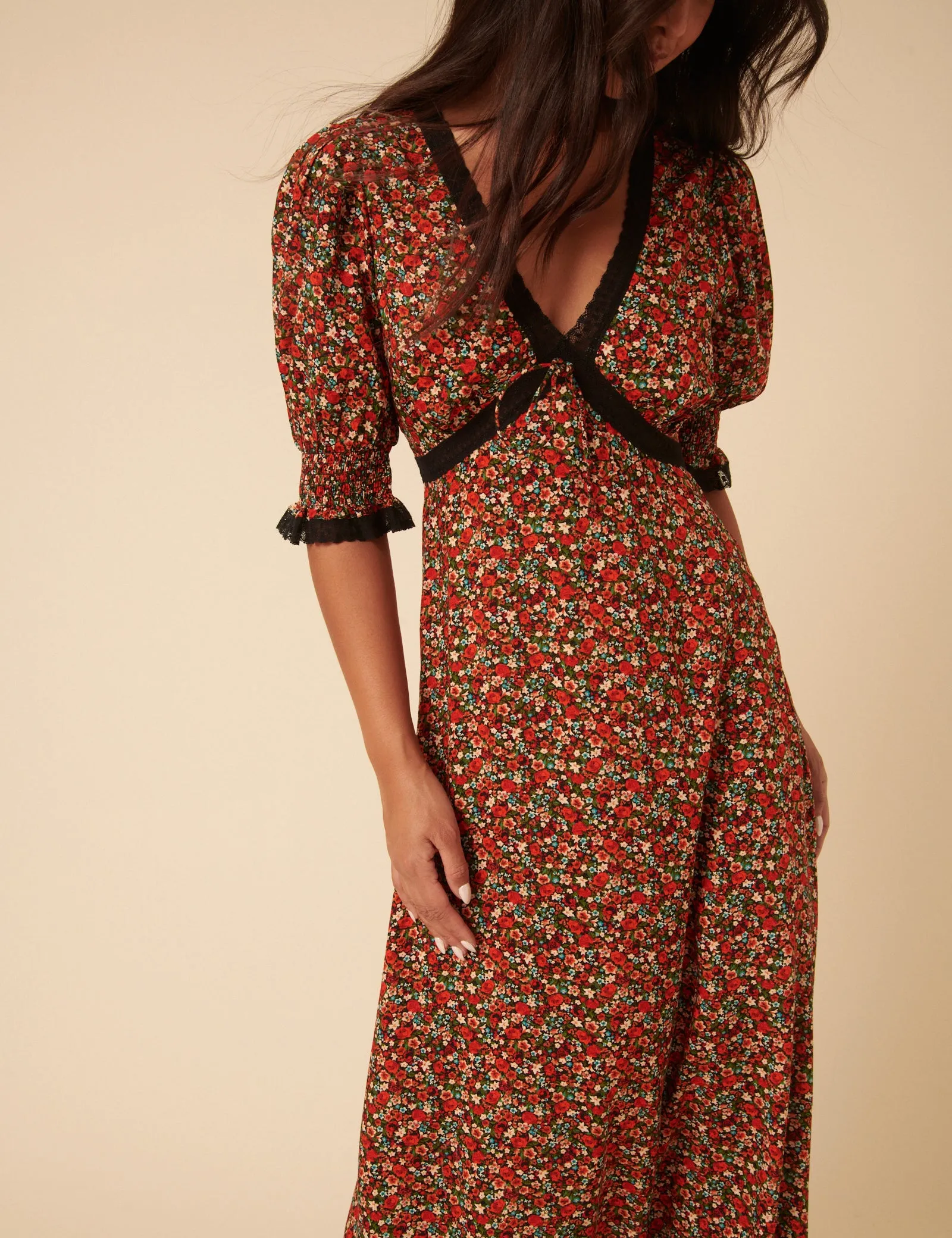 Red Ditsy Floral Sophia Midi Dress sold by Nobody's Child product image thumbnail 4